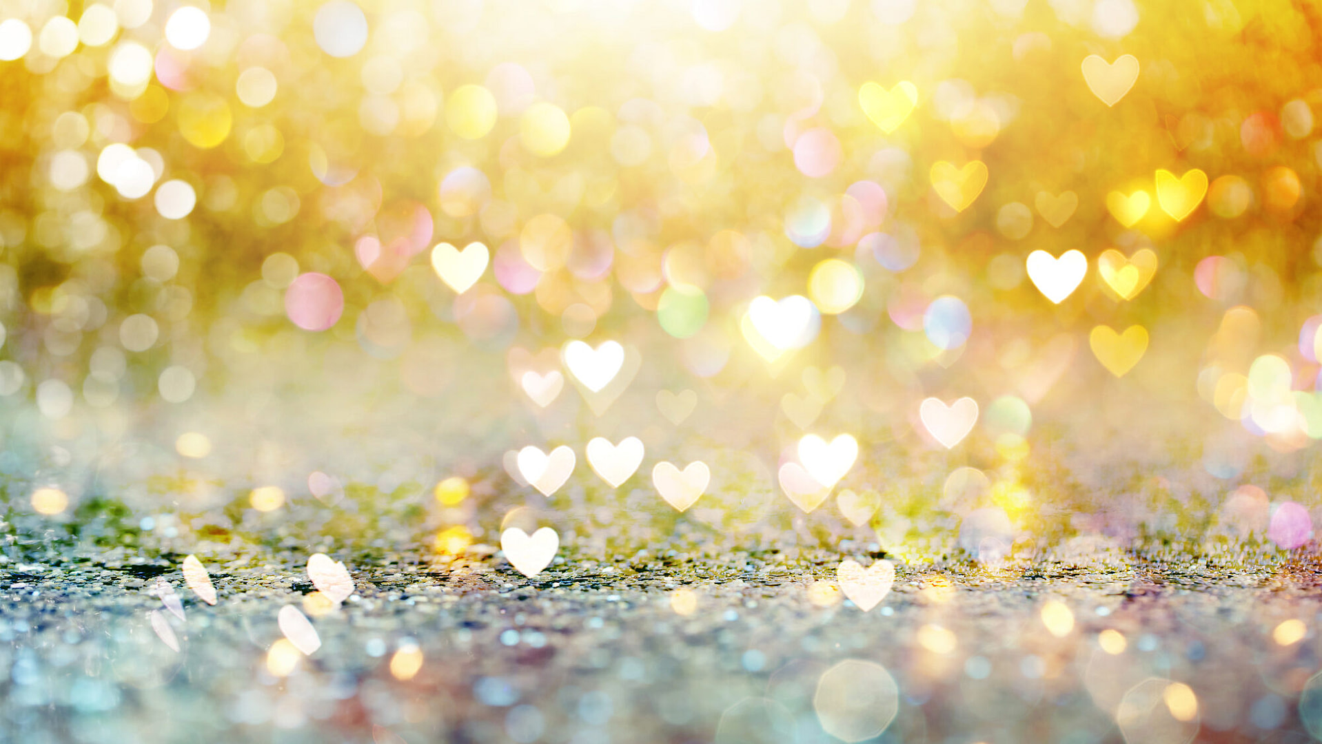 Beautiful shiny hearts and abstract lights