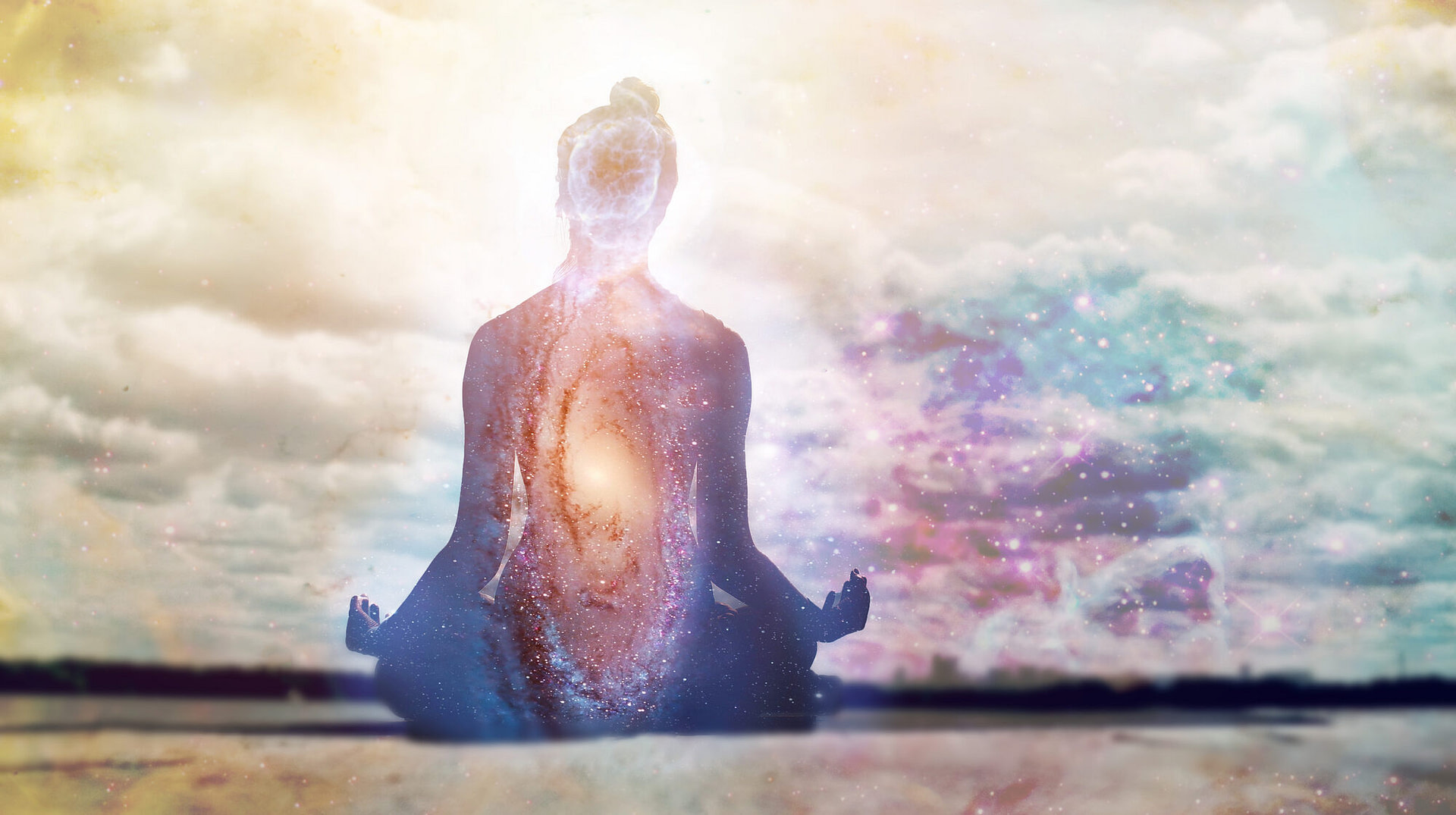 Woman meditating becoming one with the surroundings