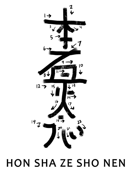 Drawing of Hon Sha Ze Sho Nen Reiki Symbol, or Connection Symbol Drawing of Hon Sha Ze Sho Nen Reiki Symbol, or Connection Symbol.