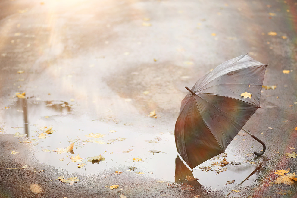 Umbrella on the ground in the park Umbrella on the ground in the park symbolizing walking away form worry