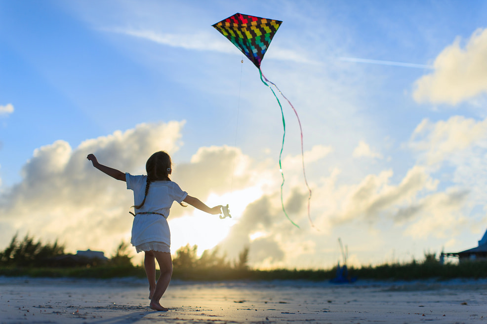 Flying a kite little girl flying a kite, living life to the fullest