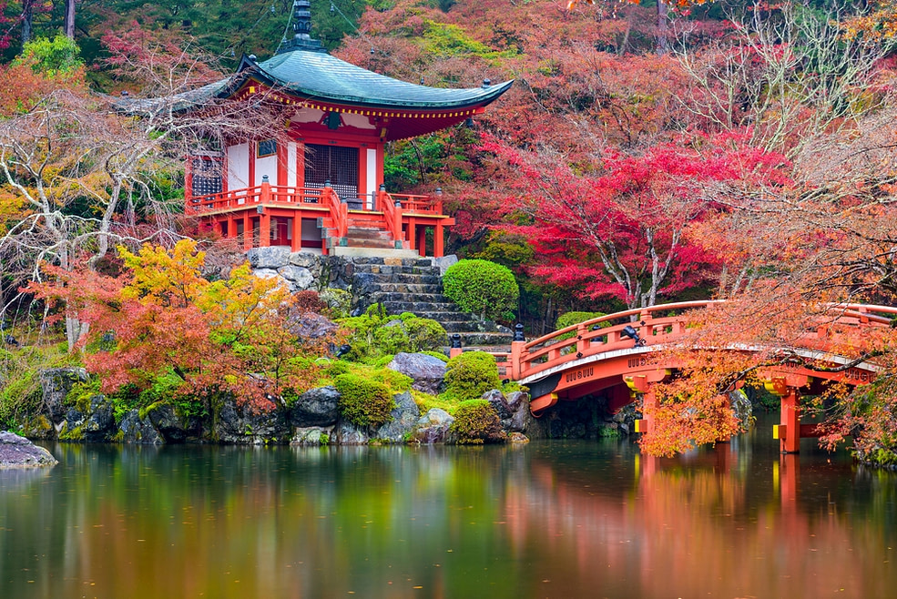 Autumn Temple in Japan Kyoto, Japan at Daigo-ji Temple in autumn.