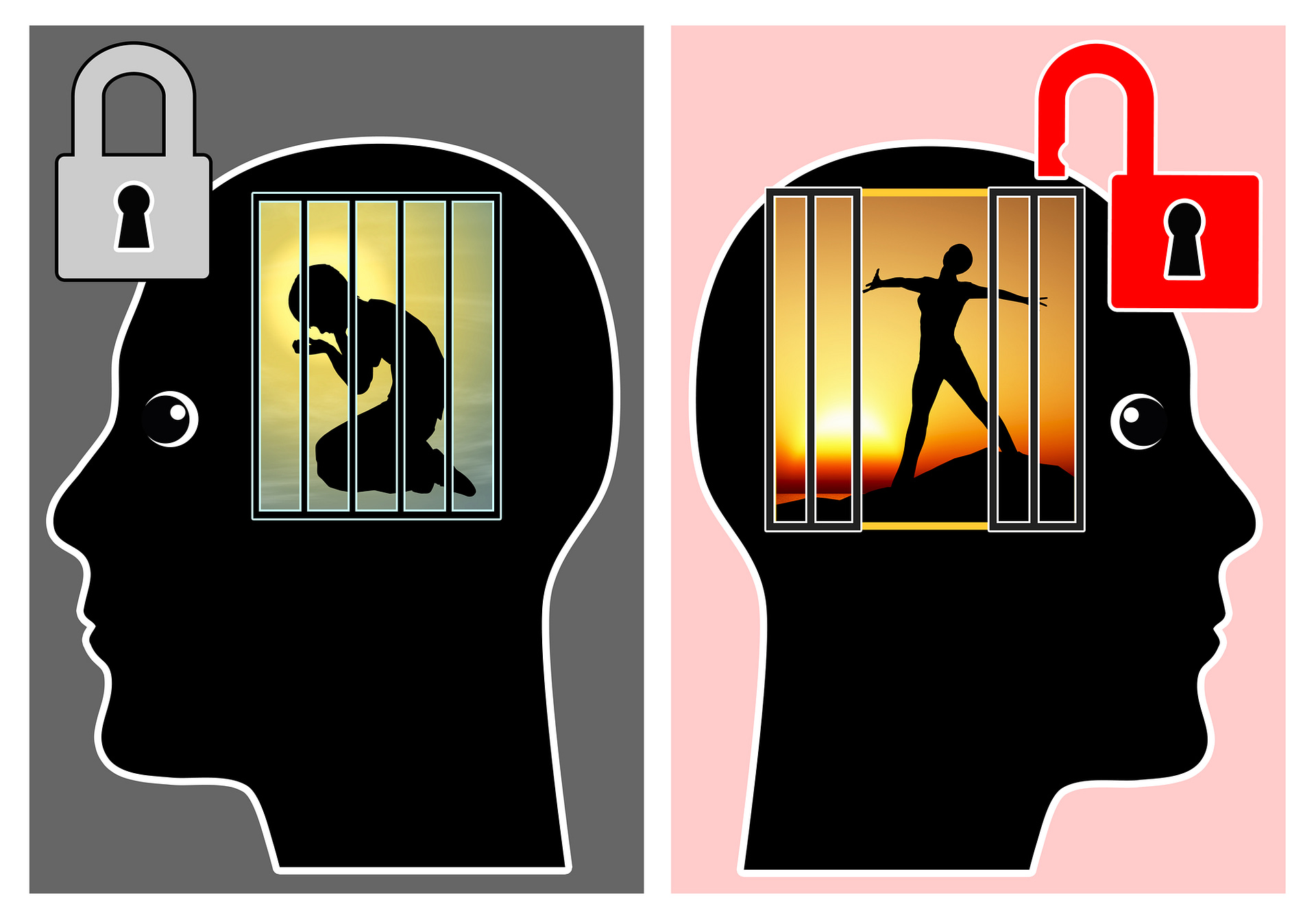 Image portraying freedom concept and being trapped in a cage by the mind